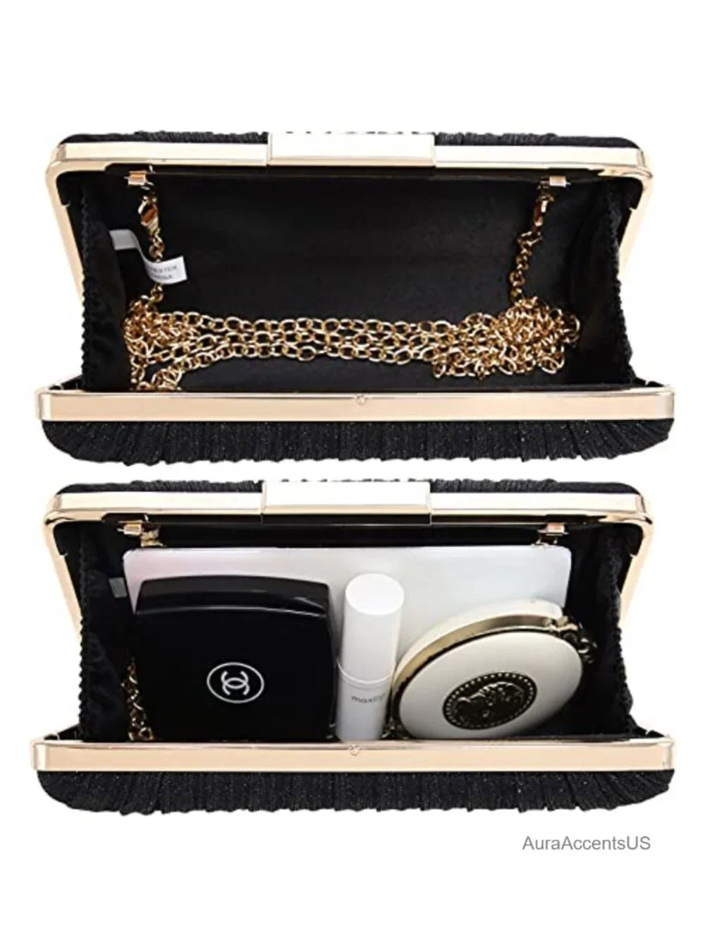 Pleated Polyester Clutch Evening Bag with Detachable Chain Strap